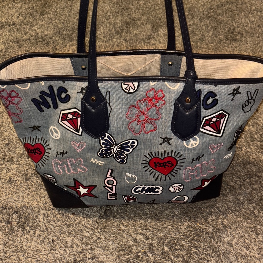 Michael Kors Denim Tote with Colorful Patches - Picture 3 of 6